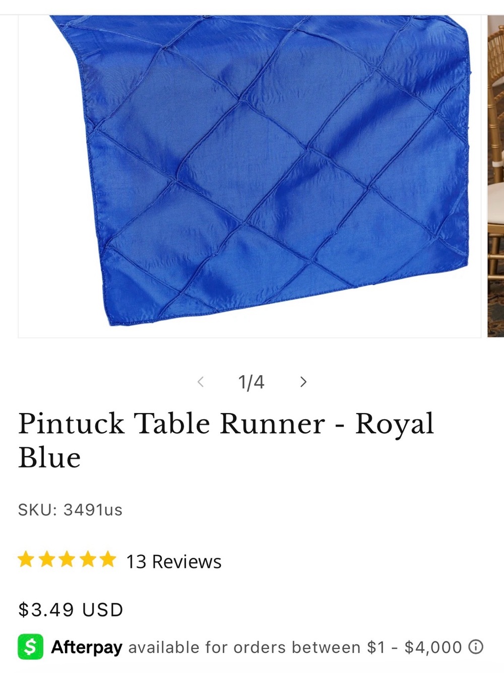 Pintuck Table Runner in Royal Blue